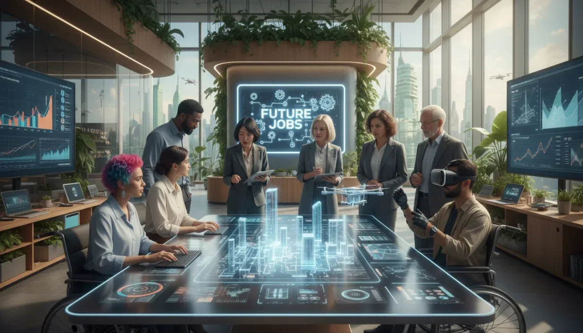Professionals collaborating in a modern office, symbolizing critical soft skills for 2026 US job market promotion.