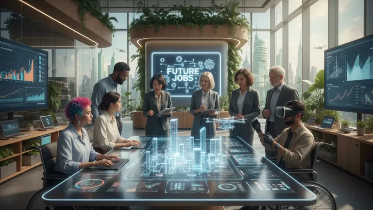Professionals collaborating in a modern office, symbolizing critical soft skills for 2026 US job market promotion.
