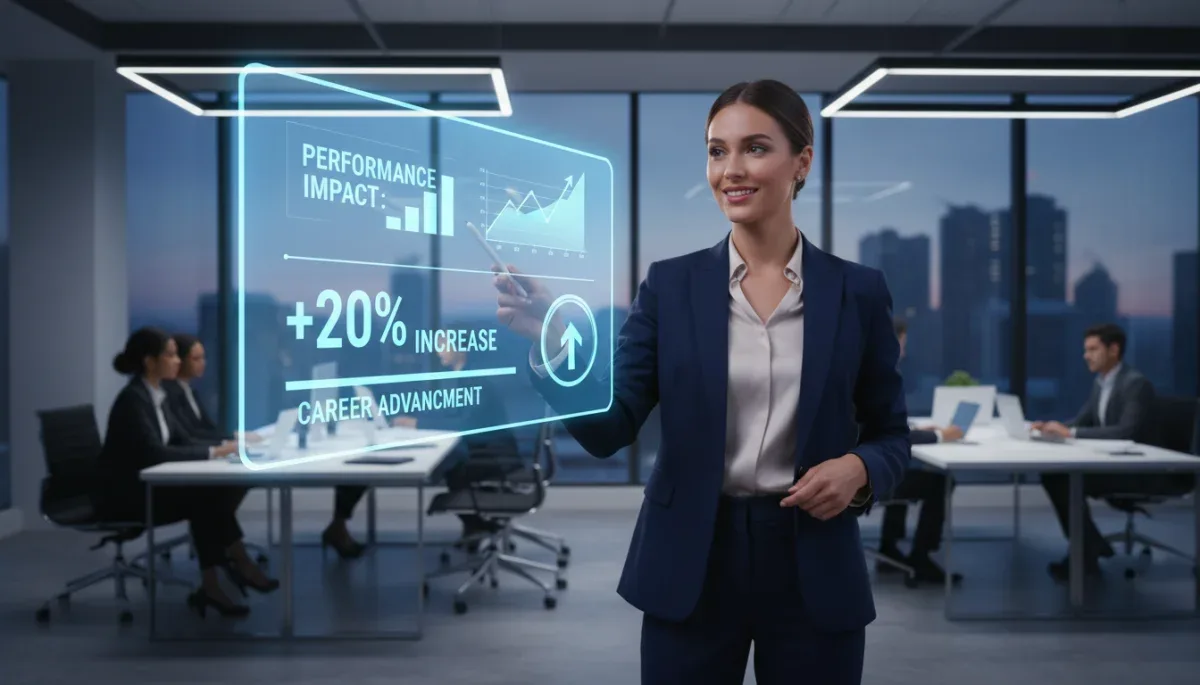 Professional woman articulating 20 percent performance impact in a US role for 2026