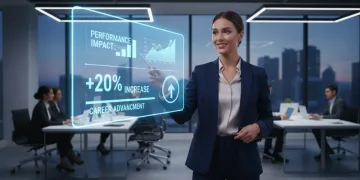 Professional woman articulating 20 percent performance impact in a US role for 2026