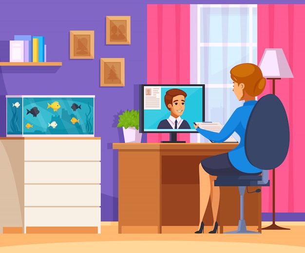 A US office worker talking to a counselor via video call, in a private room in the office. The scene should depict empathy, confidentiality and support.