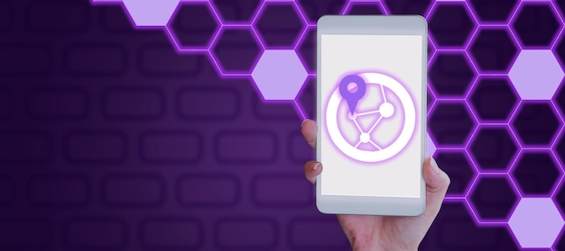 A person holding a smartphone displaying a genetic testing app, with a lock icon symbolizing data security and privacy. The background is a modern office setting with people discussing genetics.