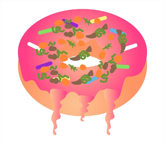 A detailed illustration comparing a healthy gut microbiome with a diverse and balanced microbiota, and a dysbiotic gut microbiome with reduced diversity and an overgrowth of harmful bacteria.