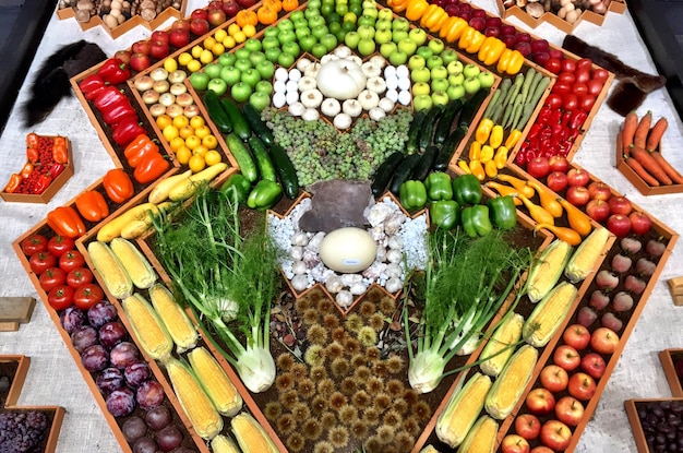 A vibrant display of fresh fruits and vegetables at a local farmer's market, emphasizing the colors and variety of whole, unprocessed foods.