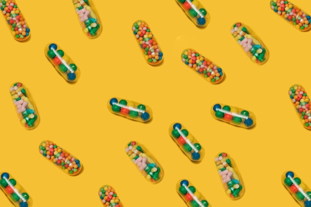 A comparison photo showing different forms of multivitamins: capsules, tablets, gummies, and liquids. The focus is on the texture and appearance of each form, highlighting their differences.