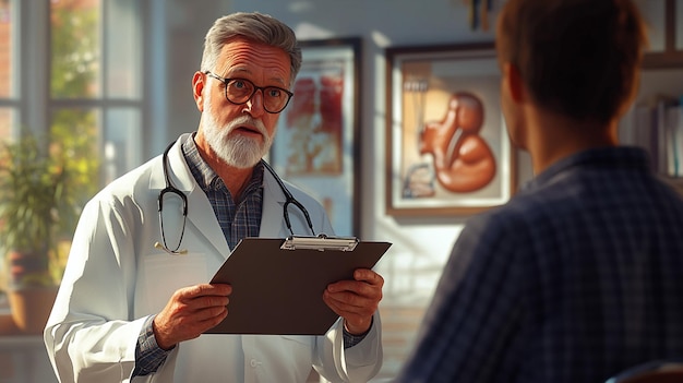A doctor explaining a colonoscopy procedure to a senior patient, showing them a diagram of the colon and discussing its importance.
